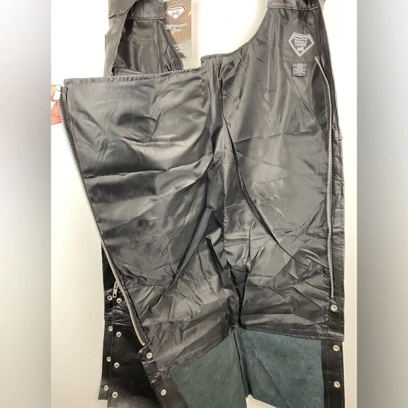 Diamond Plate Buffalo Leather size XL Black Leather Motorcycle Biker Chaps - Picture 7 of 10